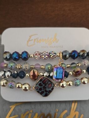 Erimish Iridescent Multicolor & Gold Layered Beaded Bracelet Set (76)